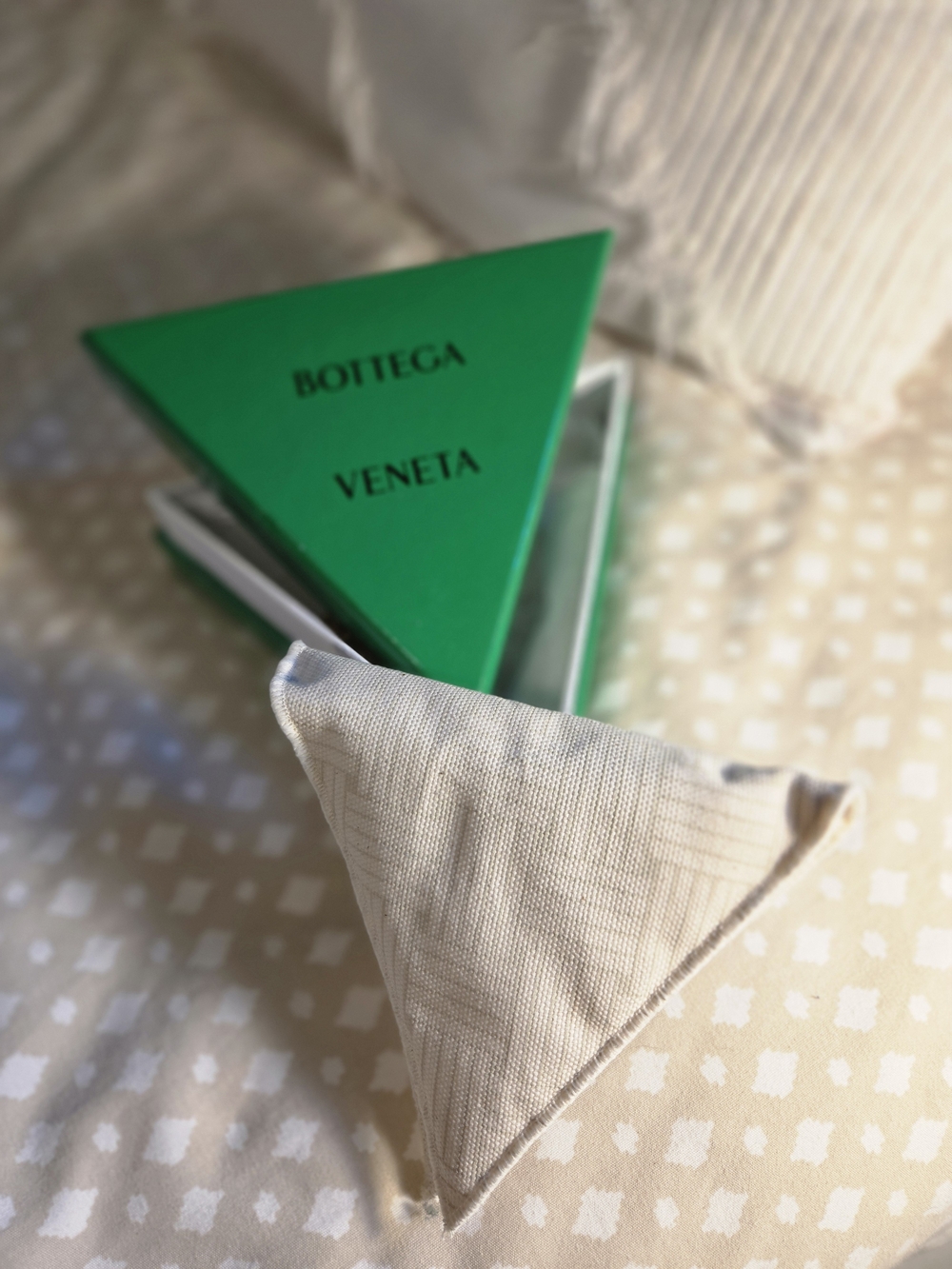 Bottega Veneta Green Triangle Home Accent Box with Cream Pillow